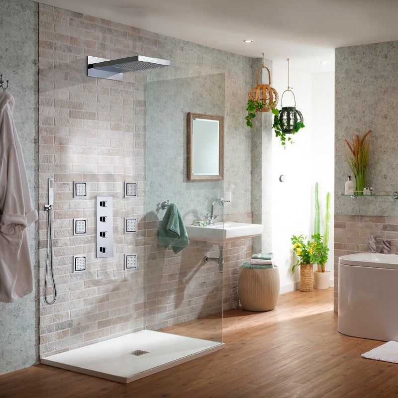 Juno 22" Wall Mount Waterfall Rainfall LED Shower Head with Jetted Body Massage Showers