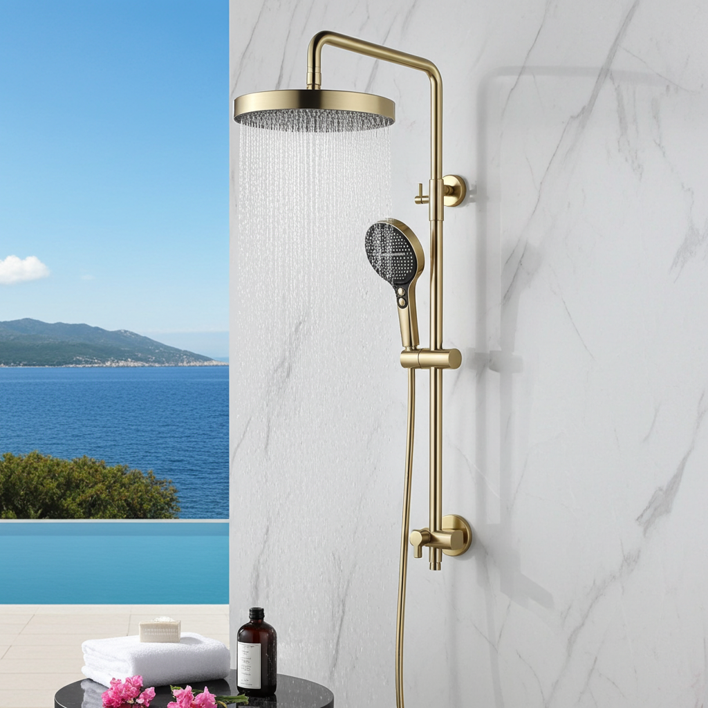 3-way Rainfall Bathroom Shower Set with Handheld Shower Faucet in Gold and Gray