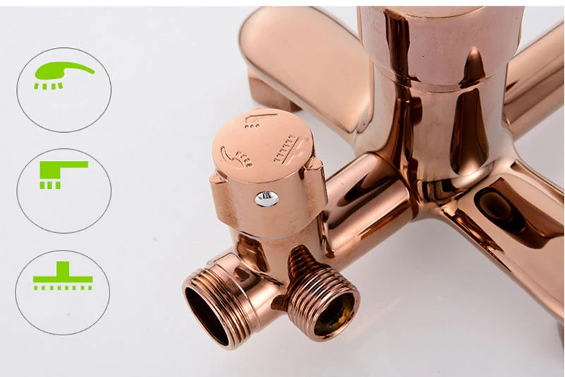Juno Classy Rose Gold 8" Rainfall Shower Set With 3 Function Mixer Valve