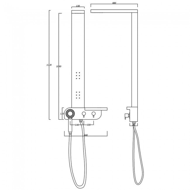 44" Wall Mounted Black Aluminum Multi-Function Shower Panel 4