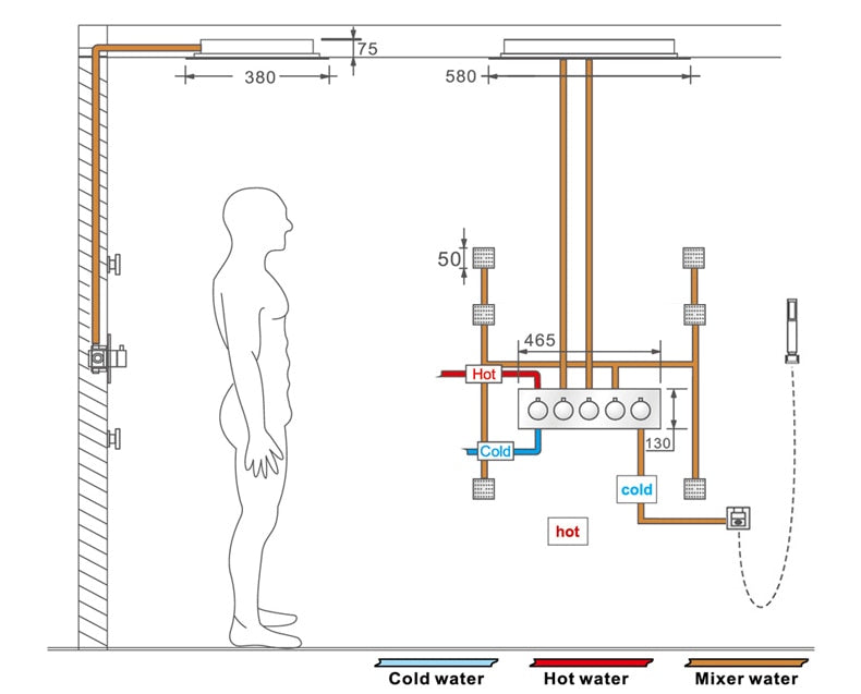 5 Knobs Rose Gold Music Shower Systems LED Light Remote Control