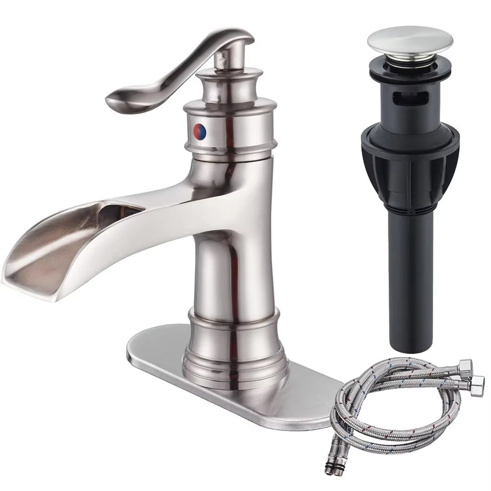 Oil Rubbed Bronze Waterfall Bathroom Faucet Single Handle Lavatory Tap Vessel Sink Faucet