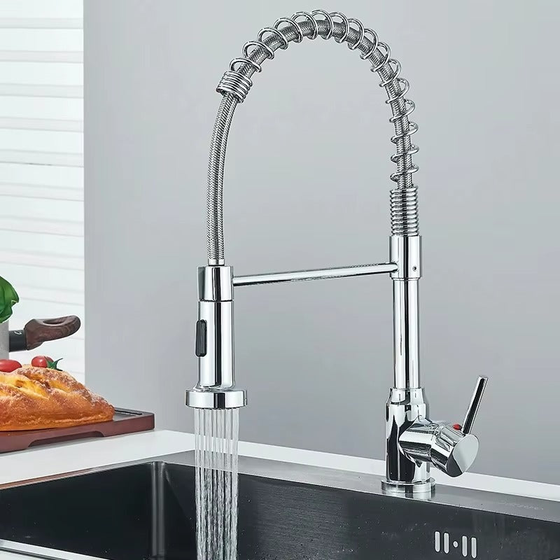 Juno Spring Stainless Steel Pull Down Kitchen Faucets Hot Cold Stream Spray