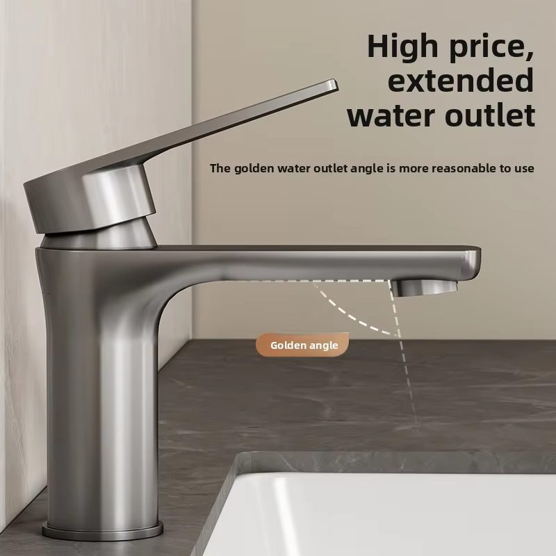 Stainless Steel Gun Grey Deck Mounted Bathroom Sink Faucet