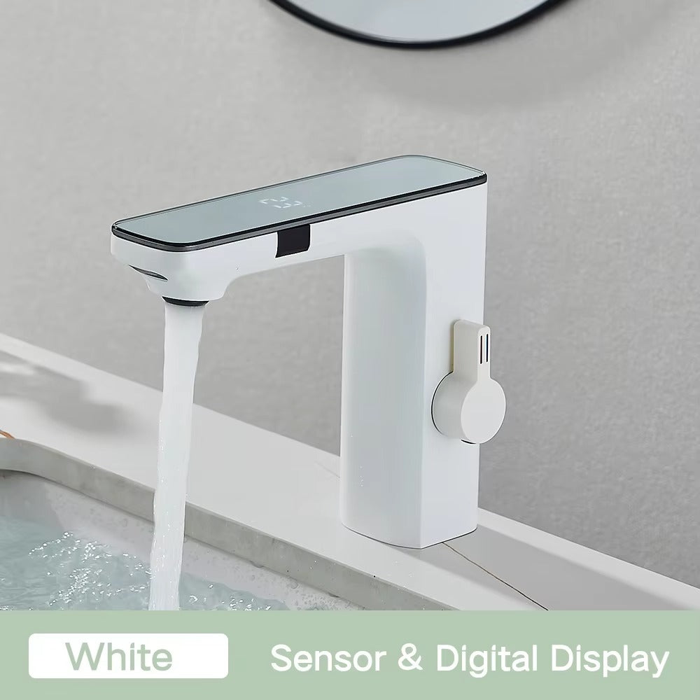 Touchless Bathroom Sink Faucet Smart Digital Display Hot Cold Water Mixer Tap Crane