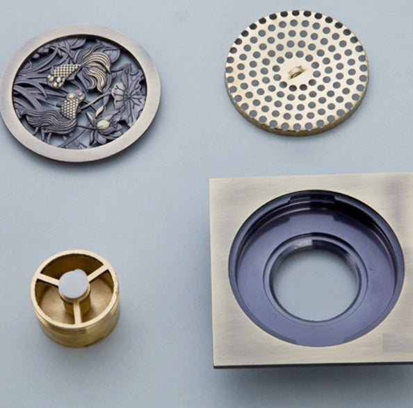 Amazing Antique Artistic Carved Fish 4 Inch Square Shower Drain