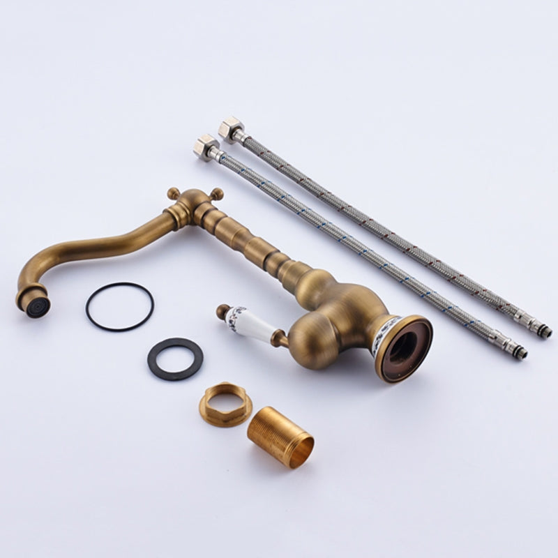 Antique Brass Long Neck Deck Mounted Faucet