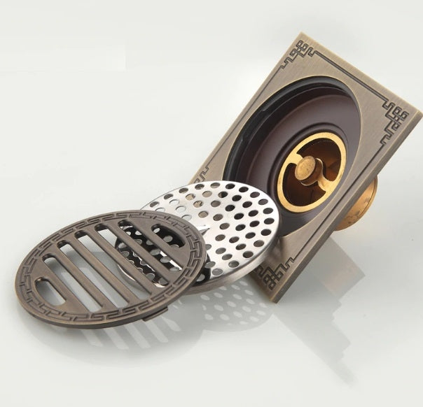 Antique Brass Square Bathroom Shower Drain