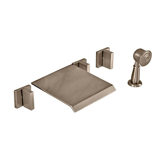 Juno Triple Handle Waterfall Bathtub Faucet with Handheld Shower