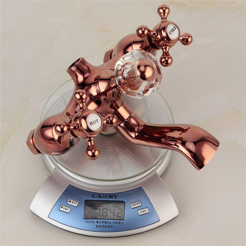 Juno Brass Pedestal Gold & Rose Gold Bathroom Bathtub Dual Handle Faucet With Handheld Telephone Shower