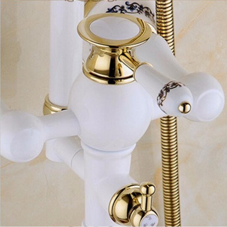 Beautiful White Gold Wall Mount Shower Faucet with Hand-Held Shower