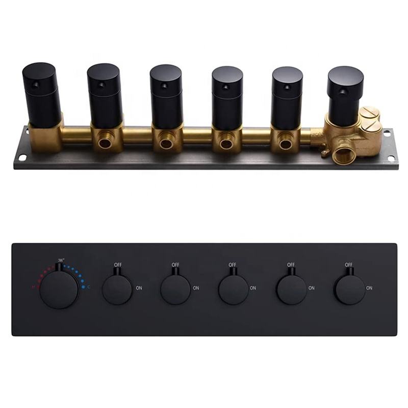Black Shower Mixer 5 Function Wall Mount 6 Nobs Shower Mixer