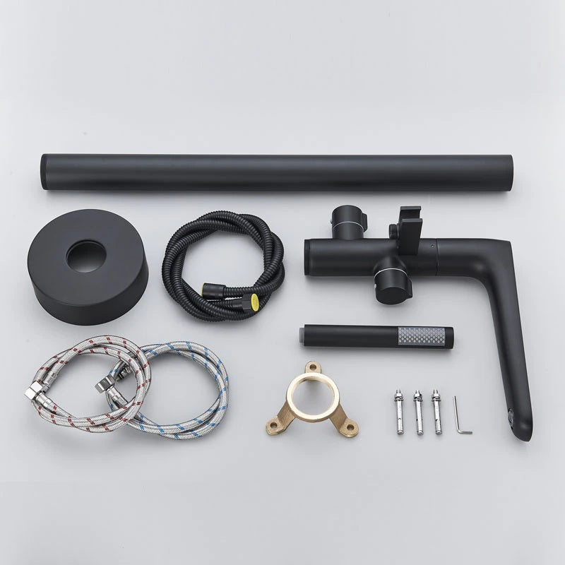 Juno Black Floor Standing Hot & Cold Dual Handle Bathroom Bathtub Faucet Mixer Shower Set