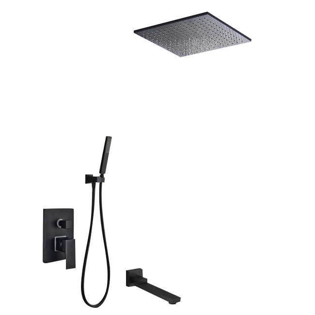 Black Square 16 Inches Water Rainfall Shower Head with Mixer Faucet