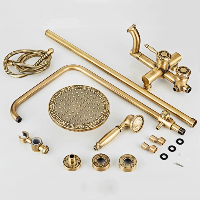Juno Roman Antique Brass Shower Head with Single Handle Mixer Handheld Shower & Tub Spout