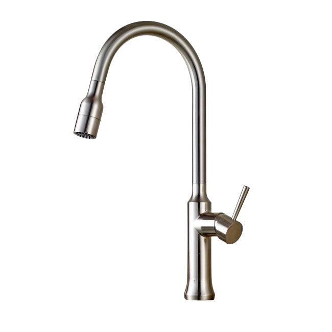 Brushed Nickel Kitchen Sink Faucet with Pull Out Sprayer - Flow Adjusted