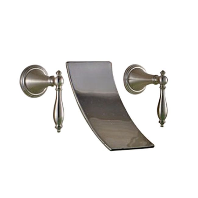 Brushed Wall Mount Bathroom Bath Sink Waterfall Dual Handl Faucet