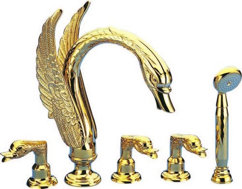 Triple Handle Ceramic Gold Polished Waterfall Bathtub Mixer and Handheld shower