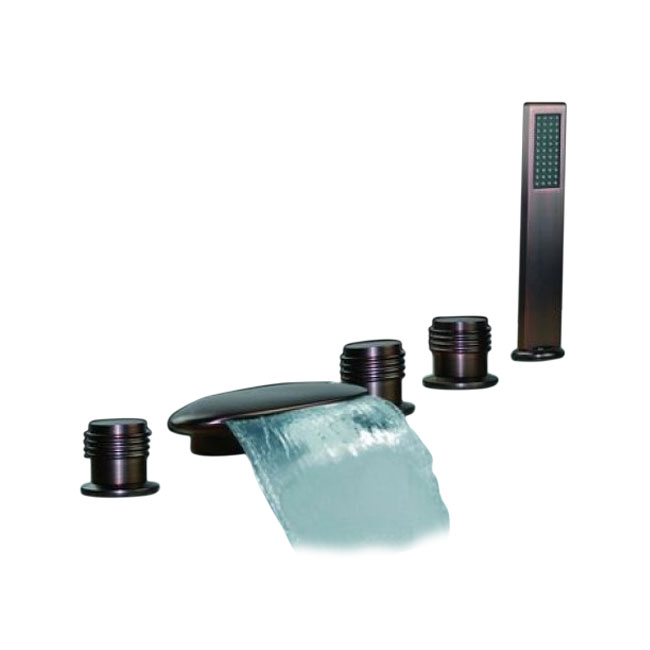 Narrow Triple Handle Bathroom Waterfall Bathtub Faucet Oil Rubbed Bronze