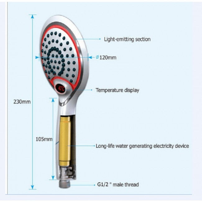 Charlie Temperature Controlled Digital Display Color Changing LED Handheld Shower head