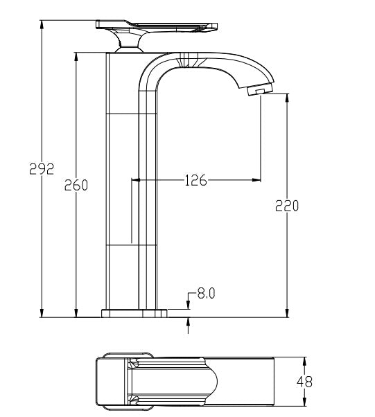 Chrome Bathroom Sink with Gold Plated Handle Dimension