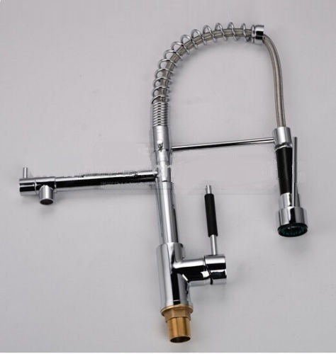 Chrome Finish Kitchen Sink Faucet Pull-out Swivel Spout Hand Sprayer with Hot & Cold Water Mixer
