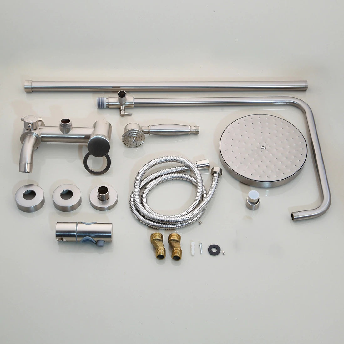 Juno 8 Inch Brushed Nickel Wall Mount 3 Function Rain Shower Head Handheld Spray Bathroom Shower Set