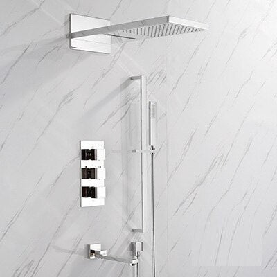Juno Luxury Polished Chrome Bathroom Thermostatic Rain Shower Faucet Set