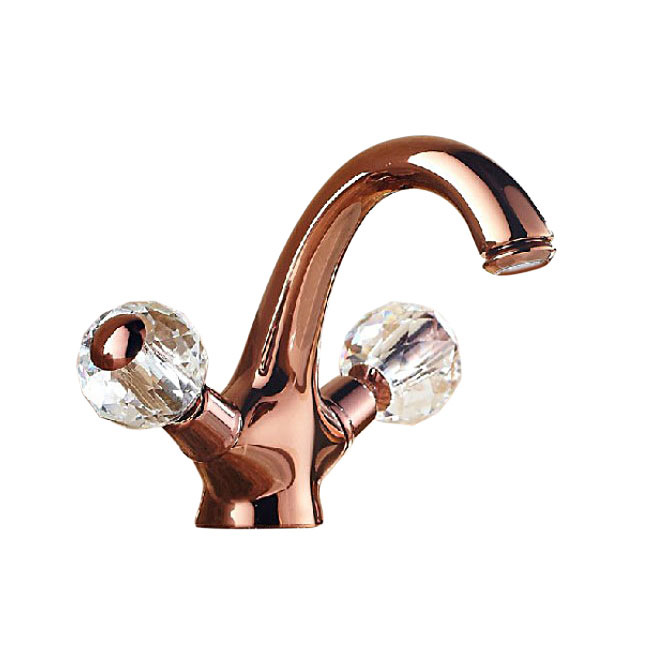 Crystal Handle Rose Gold Chrome Finish Deck Mount Bathroom Basin Faucet in Gold Faucet