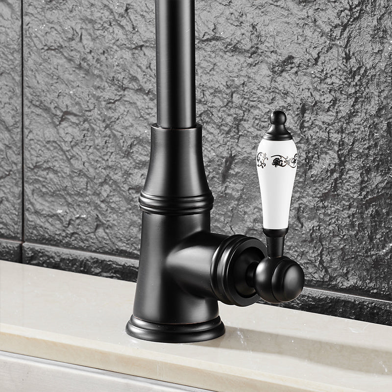 Dark Oil Rubbed Bronze Kitchen Sink Faucet Deck Mount 360 Rotate Hand Swivel Sink Mixer Tap