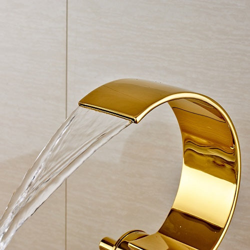 Alaska Deck Mount Gold Finish Single Handle Mixer Tap Bathroom Sink Faucet