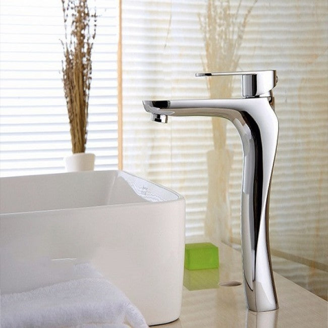 Deck Mount Single Handle Solid Brass Chrome Modern Basin Sink Faucet