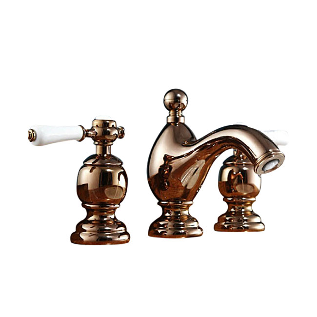 Dual Handle Deck Mount Bathroom Sink Faucet in Gold Faucet