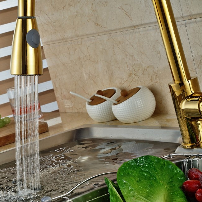 Gold-plate Single Hole Pull Out Faucet for Kitchen Basin 6
