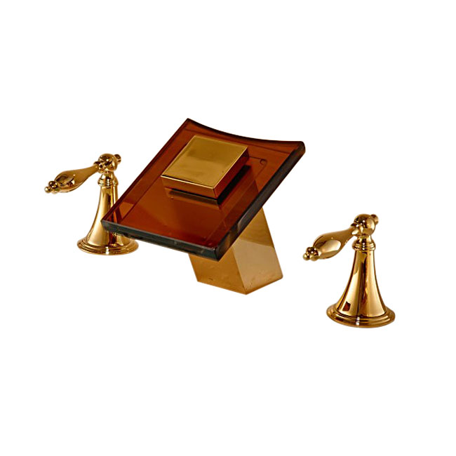 LED Color Changing Glass Spout Bathroom Sink Faucet Gold Finish