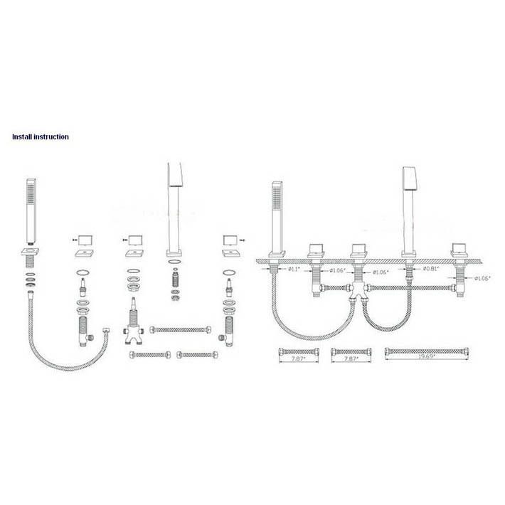 Raelynn Bath Tub Widespread Faucet With 3 Crystal Handles 5pcs Shower Faucet In Antique Brass With Spray Shower
