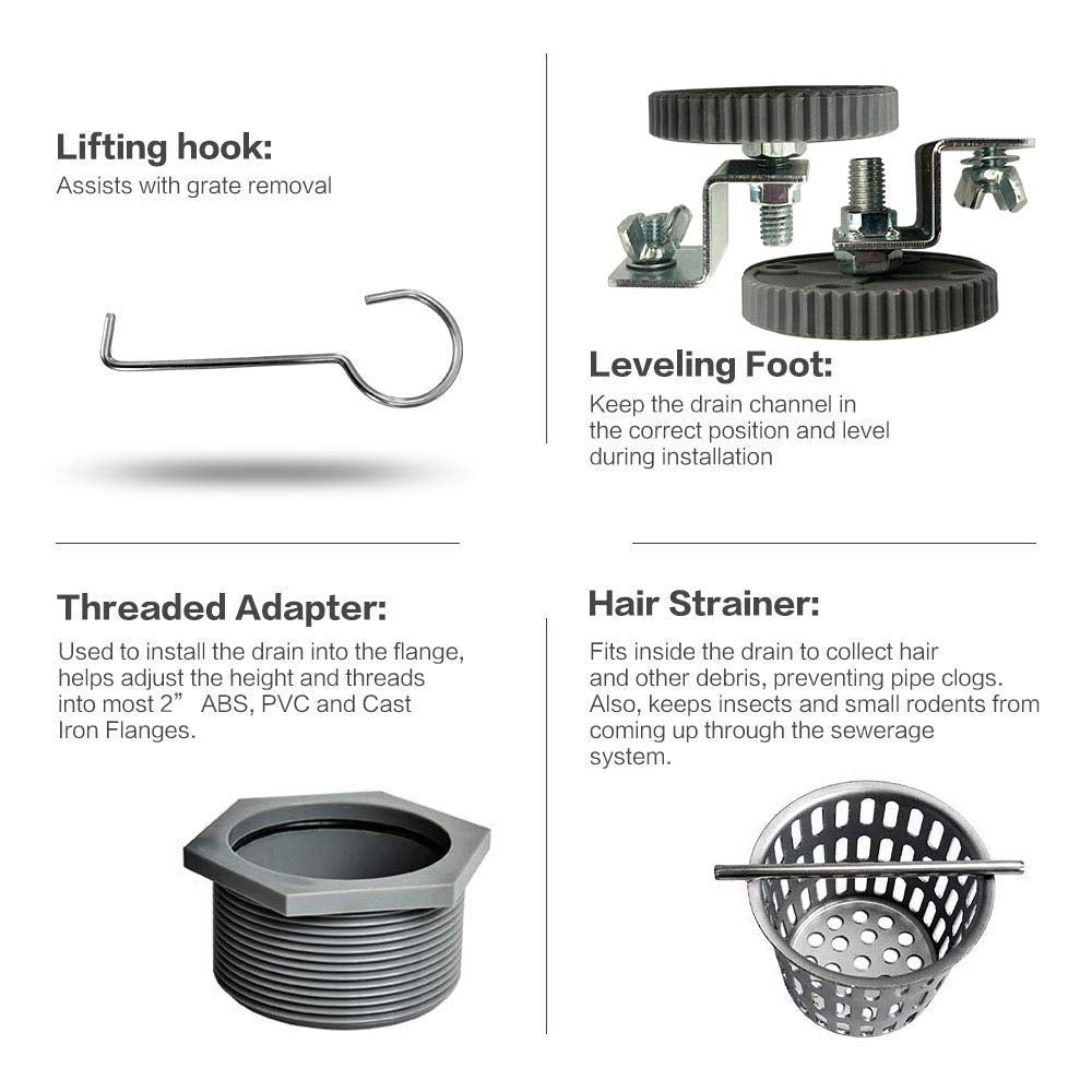 Juno 32 Inch Rectangular Brick Pattern Linear Shower Drain In Stainless Steel Includes Hair Strainer