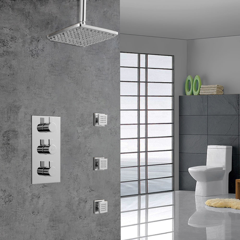 6-Pack Brass Shower Body Sprays - Adjustable Square Jets With Rainfall & Mist Modes