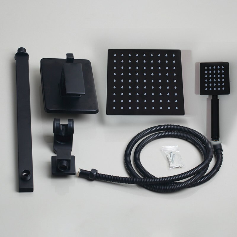 Juno Ultra-Thin Black Wall Mount LED Rainfall Shower Head With Handheld Shower Faucet