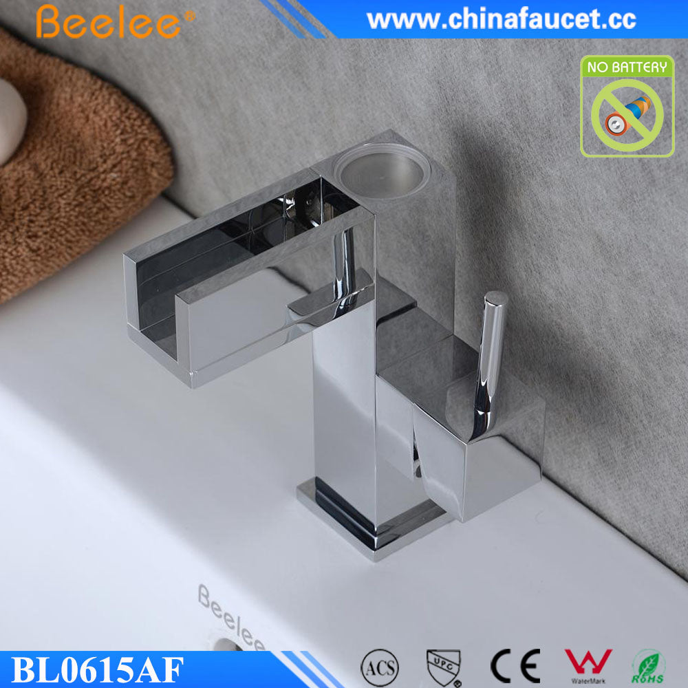 Juno Blue LED Chrome Finished Waterfall Bathroom Sink Faucet