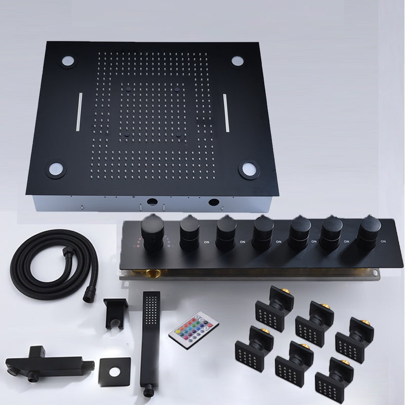Juno 24 Inch 6 Functions LED Black Shower Set Head Set with Thermostatic Shower Faucet