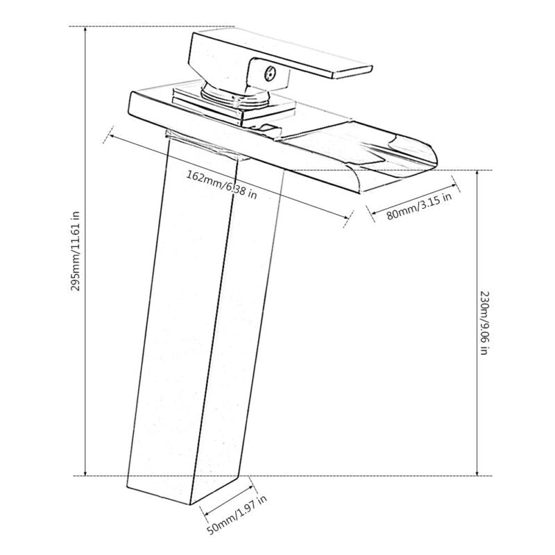 Juno 46CM Chrome Finish Brass Body Waterfall LED Bathroom Sink Faucet