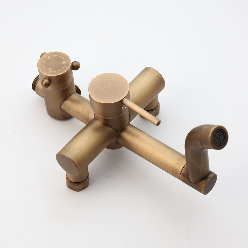 Juno Antique Brass Rain Shower System with Handheld Shower Faucet