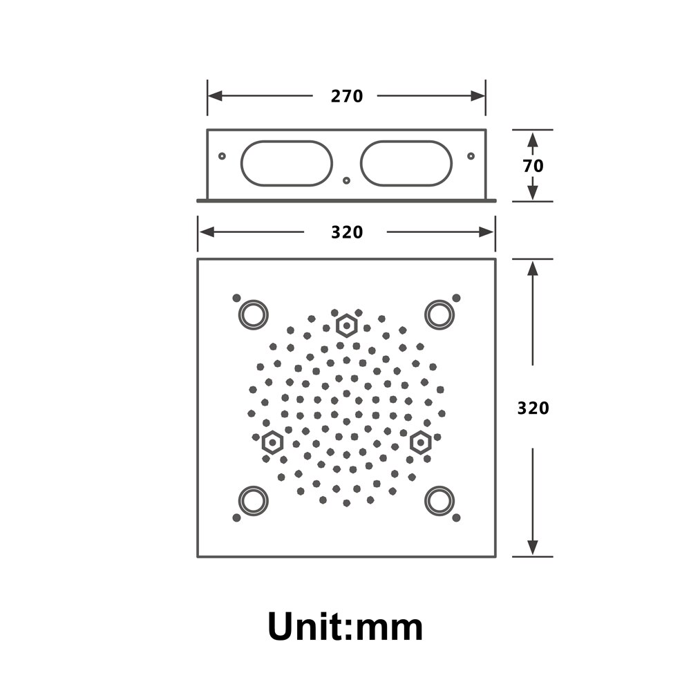 Juno 4 Function Ceiling Mount Black LED Shower Head with 6 Body Shower Jets