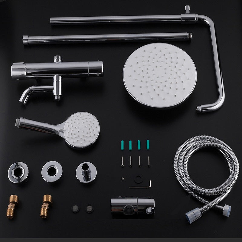 Juno Chrome Finish Wall Mount Outdoor Shower Head With Handheld Shower And Tub Faucet