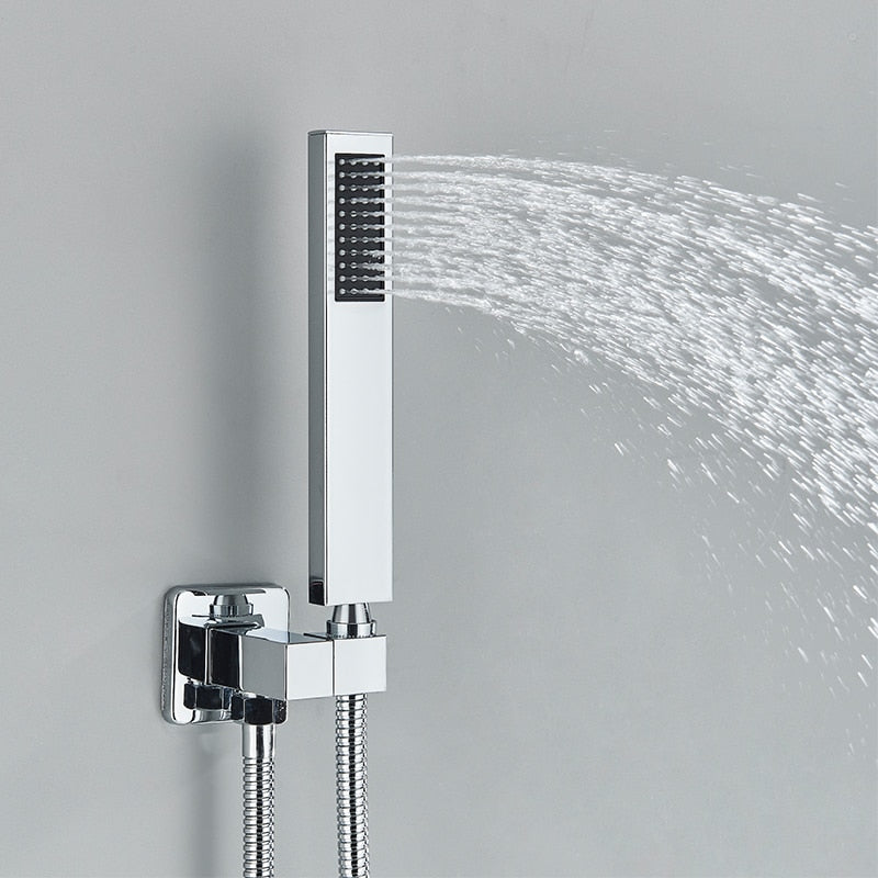 New Juno Chrome Finish LED Square Rain Shower Head 6 Body Jets