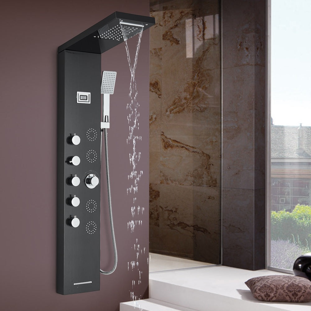 Juno Commercial Black Wall Mounted 6 Handle Bathroom Shower Panel