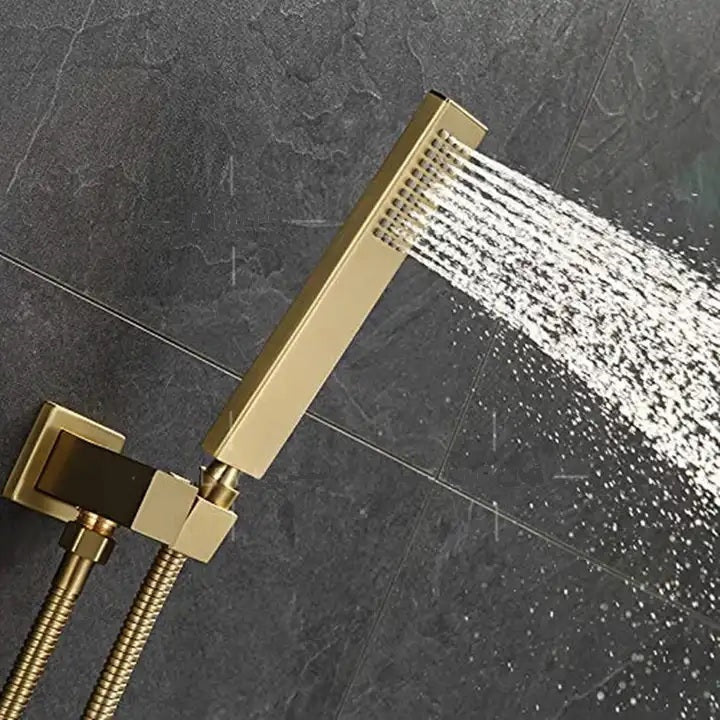 Juno Commercial Brushed Gold Wall Mounted Single Handle Rainfall Bathroom Shower System