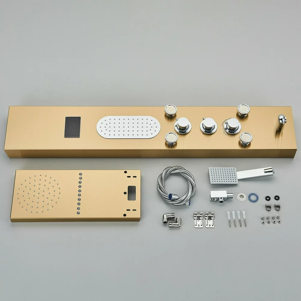 Juno Commercial Brushed Gold Wall Mounted Triple Handle Bathroom Shower Panel