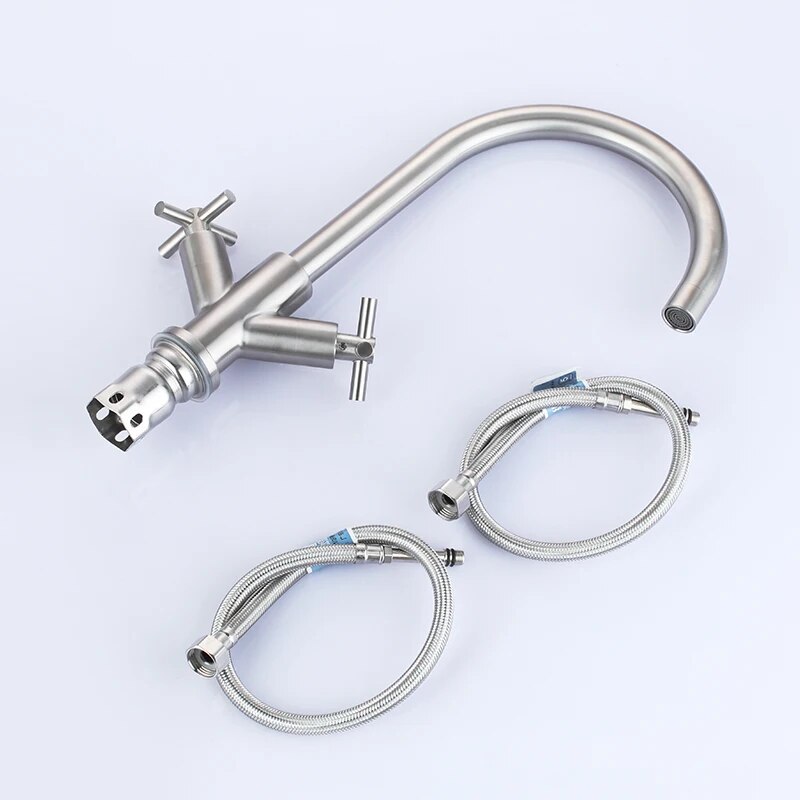 Juno Commercial Brushed Nickel Finish Deck Mounted Dual Handle Kitchen Faucet